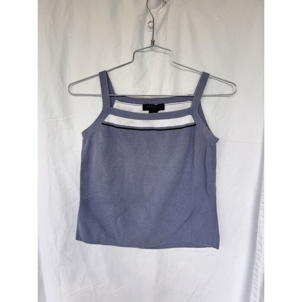 Y2K Express Purple Knit Tank Top S Striped Square Neck Downtown Girl Minimalist